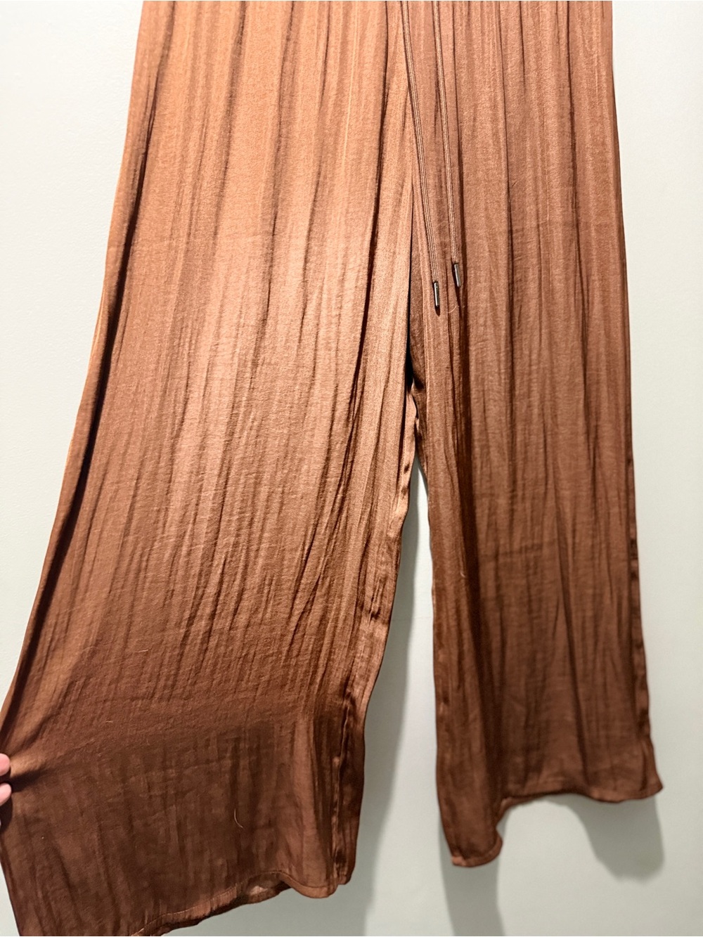 Rachel Zoe Wide-Leg Satin Drawstring Pants - Brown - Picture 4 of 5